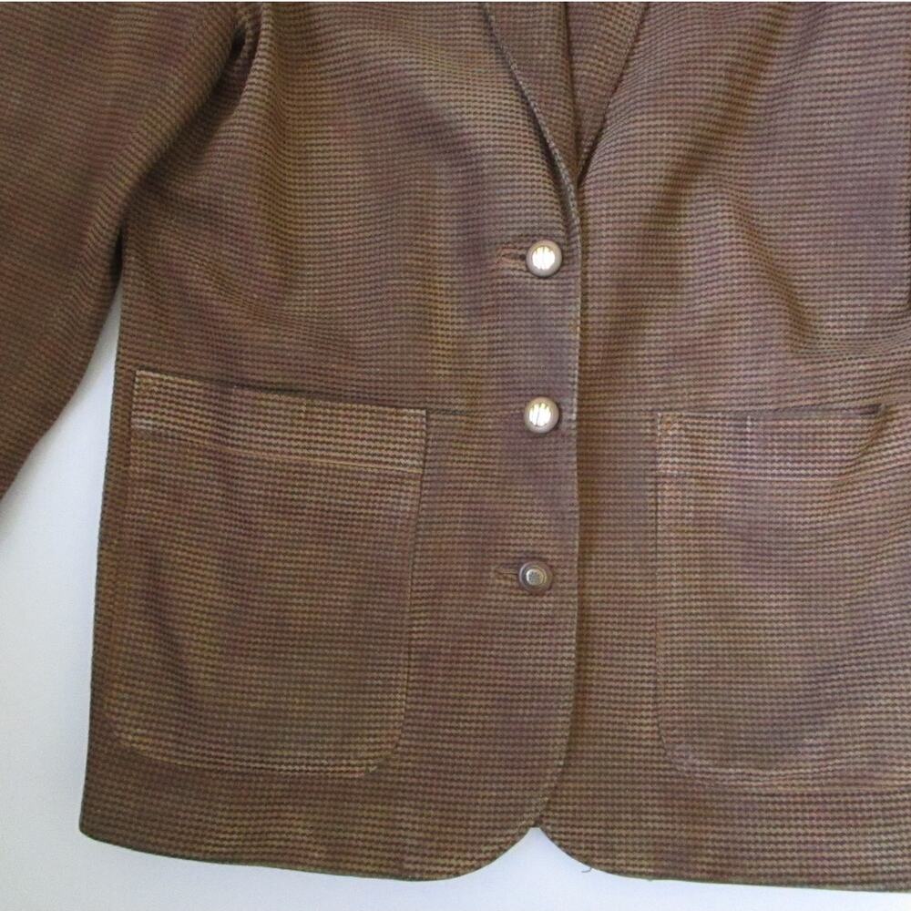 80s Leather Blazer Size Small Vintage Brown Houndstooth Boxy Oversized Career - Picture 16 of 17
